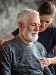 An Older Man Receiving a Massage from a Younger Woman