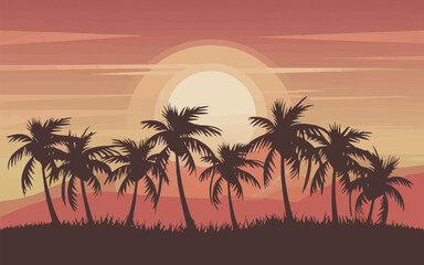 Palm Tree Silhouettes with Sunrise Vector