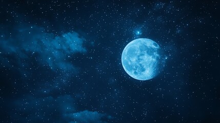 A beautiful night sky with a full moon and a scattering of stars.