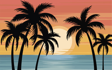 Palm Tree Silhouettes with Sunrise Vector