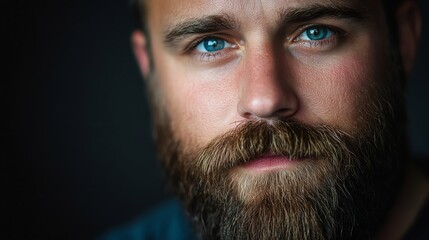 Obraz premium Close up portrait of a man with a beard and blue eyes.