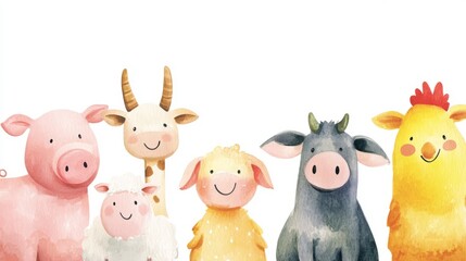 Fototapeta premium Cute Cartoon Farm Animals Illustration for Kids