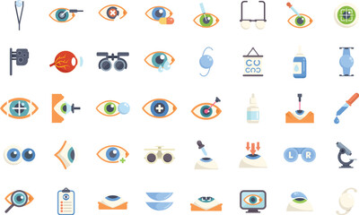 Fototapeta premium Explore eye care with icons depicting examinations, treatments, and the expertise of an ophthalmologist