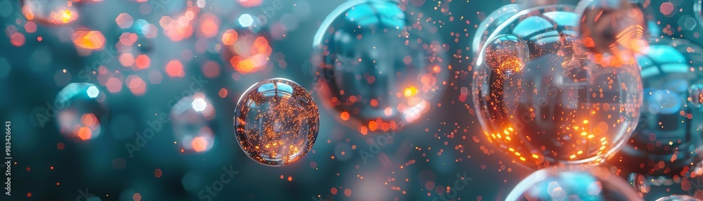 Aufkleber a vibrant underwater scene featuring bubbles of various sizes, illuminated with colorful lights, cre