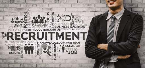 Human Resources Recruitment and People Networking Concept. Modern graphic interface showing...