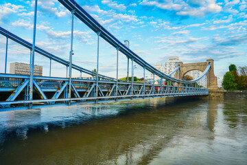 Grunwald Bridge city landmark in Wroclaw, Poland