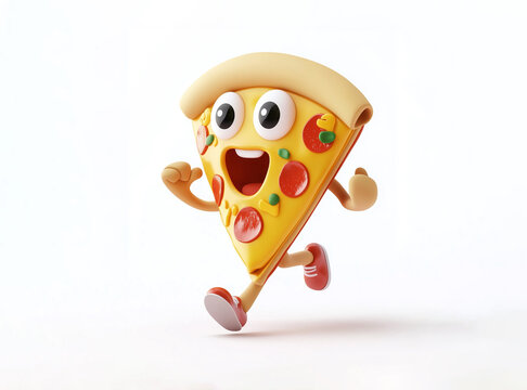 3d cartoon pizza character running