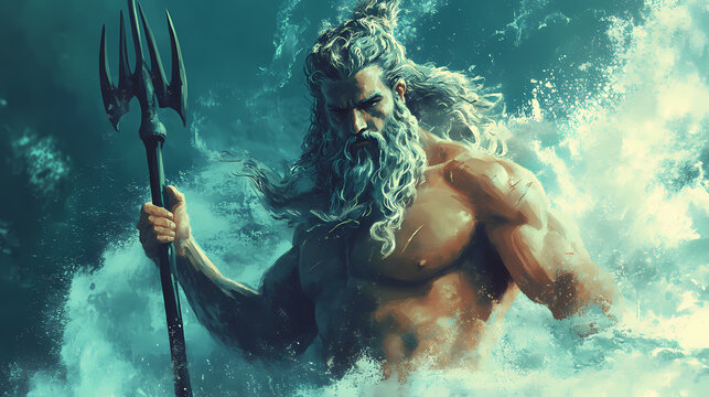 Poseidon greek sea god one of twelve olympians son of kronos. concept mythology, greek gods, poseidon. Olympian Pantheon. Illustration