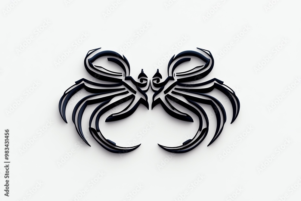 Poster minimal cancer glyph, created with two curved lines, each facing inward in a mirrored design