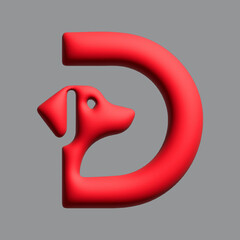 3D Vector Logo Design Combination Letter D dog red color Modern Minimalist