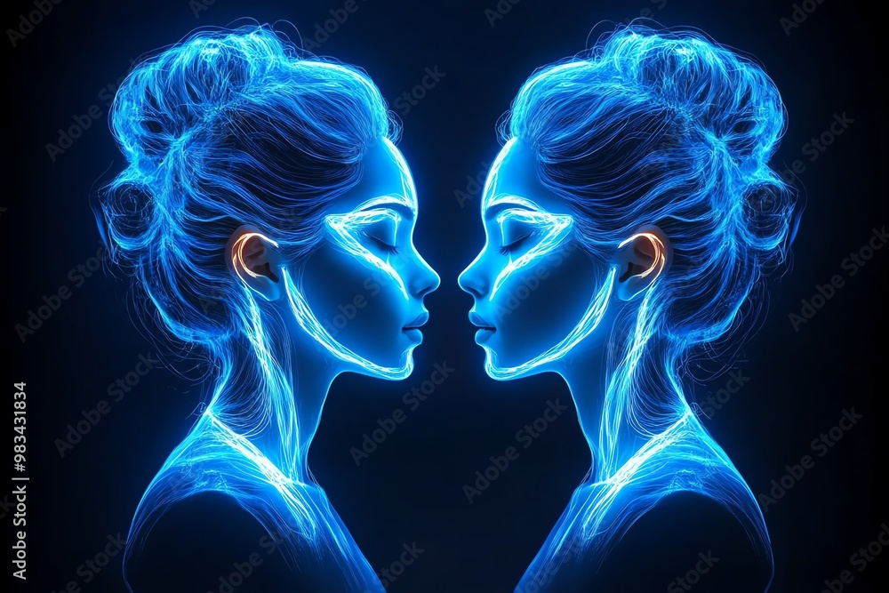 Aufkleber Minimal Gemini twins, using just two perfectly symmetrical lines side by side