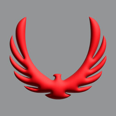 3D Golden Abstract Eagle with Open Wings on Gray Background