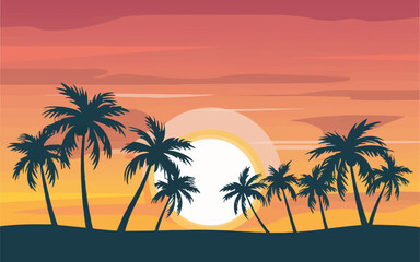 Palm Tree Silhouettes with Sunrise Vector