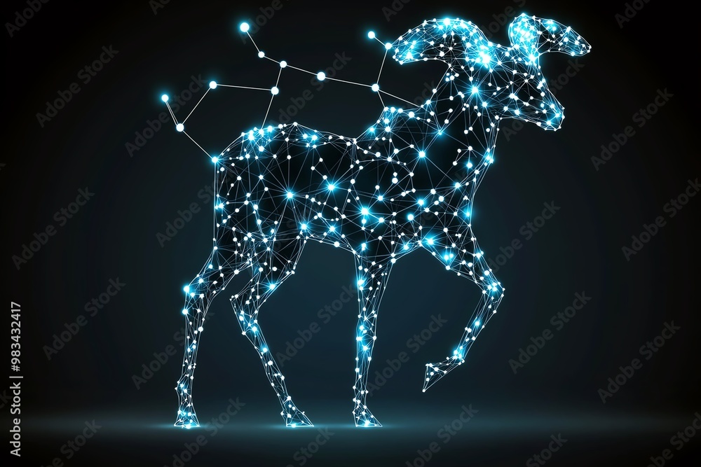 Poster Minimal Taurus constellation, showing subtle dots and a few connecting lines in an abstract shape