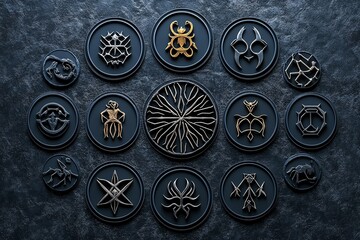 Minimal Zodiac wheel, showing all twelve signs in a geometric circle with only their essential shapes