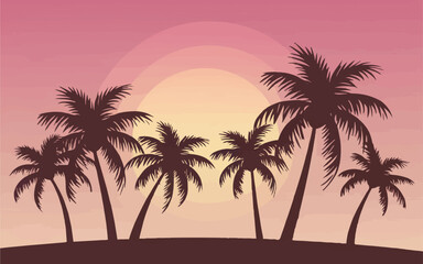 Palm Tree Silhouettes with Sunrise Vector