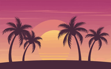 Palm Tree Silhouettes with Sunrise Vector