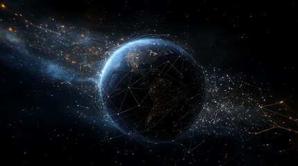 Obraz premium Global network connection concept, abstract glowing earth with lines.