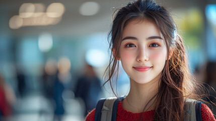 Obraz premium Smiling young woman with long hair.