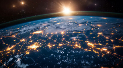 Obraz premium Global network connection concept with glowing lines.