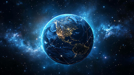 Naklejka premium A digital planet earth glowing in space with a starry background.