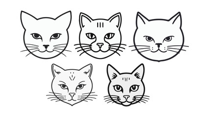 set of cute cat portrait face vector illustrations