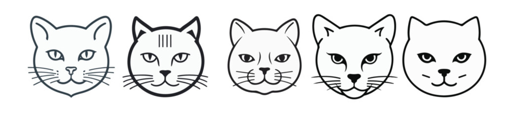 set of cute cat face illustrations