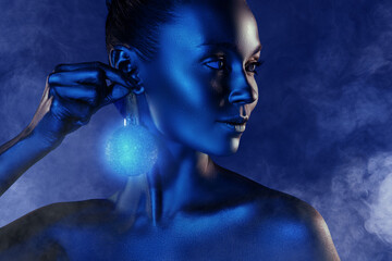 Composite photo collage of happy american girl wear new year eve tree toy xmas decor isolated on painted background