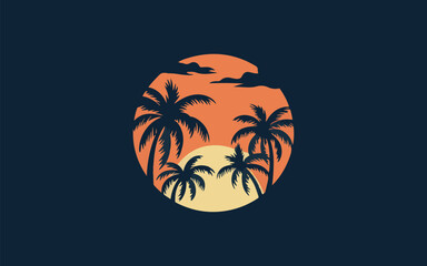 Palm Tree Silhouettes with Sunrise Vector