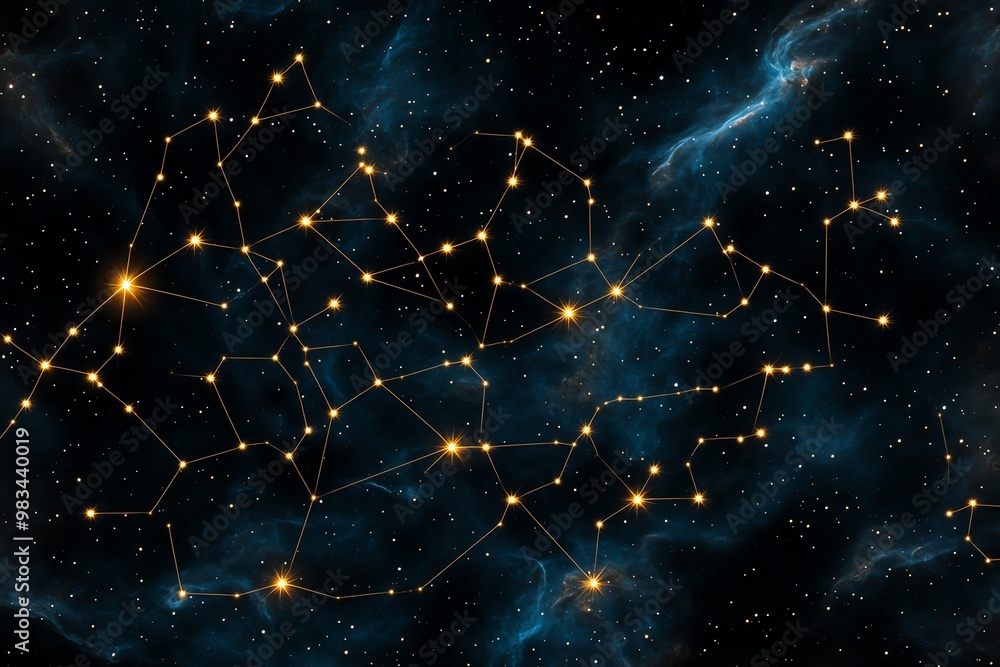 Poster simple aries constellation, with tiny stars connected by thin, clean lines