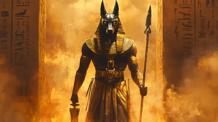 The ancient egyptian god of death and the world of the dead, the terrible anubis. fantasy character of egypt. ai. Egyptian Gods. Illustration