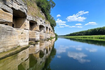 The ancient granaries of Kazimierz Dolny, with their weathered stone facades and historical significance along the riverbank