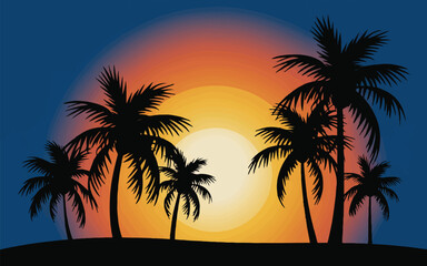 Palm Tree Silhouettes with Sunrise Vector