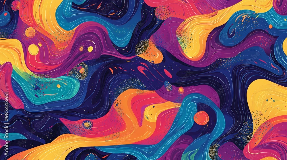 Poster an abstract digital illustration of colorful swirls and patterns.