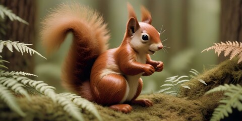 Obraz premium A close-up of a squirrel, set against a textured forest background,. AI generated.