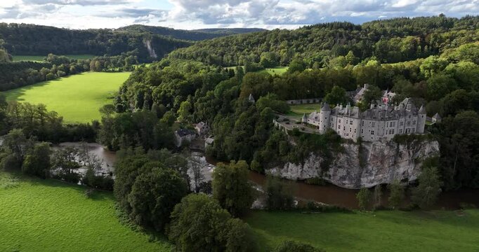 Walzin castle, stronghold in Drehance, DInant, Namur, Belgium, fairy tale castle.