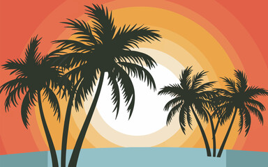 Palm Tree Silhouettes with Sunrise Vector