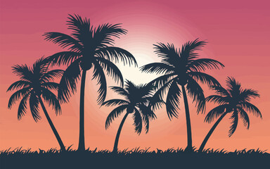 Palm Tree Silhouettes with Sunrise Vector