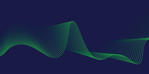 Abstract glowing wave lines on green background. Dynamic wave pattern. Modern flowing wavy lines. Futuristic concept. Suit for banner, poster, cover, brochure, flyer, website