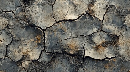 Obraz premium Cracked and weathered texture of dry, parched earth.