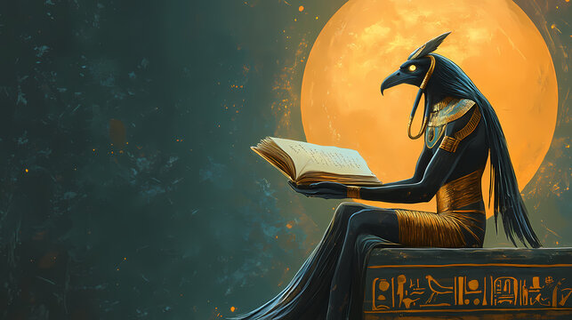 Thoth, egyptian god of writing, magic, wisdom, and the moon. Egyptian Gods. Illustration