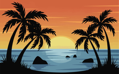 Palm Tree Silhouettes with Sunrise Vector