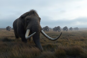 Ancient mammoth: A striking portrait of a mammoth, highlighting its immense size and fur-covered body, offering a glimpse into the past and the impressive characteristics of this ancient species