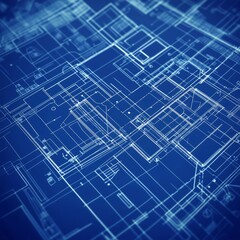 Abstract Blueprint Background with Geometric Lines and Shapes