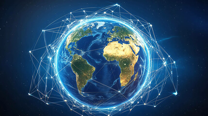 Fototapeta premium A glowing Earth surrounded by a network of lines representing global connections.