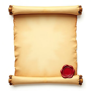 Mockup pergamino antiguo desenrollado con un sello de cera rojo