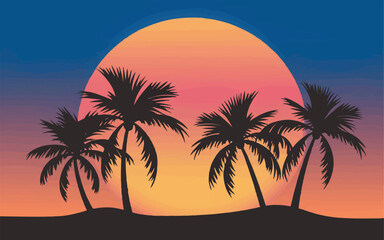 Palm Tree Silhouettes with Sunrise Vector