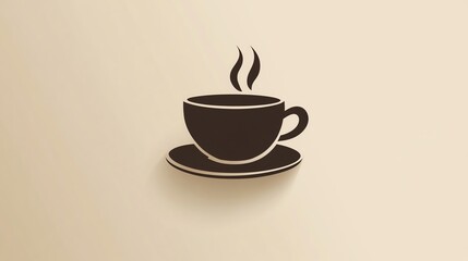 Obraz premium A simple silhouette of a coffee cup with steam rising from it, on a beige background.