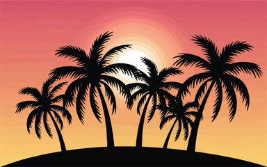 Palm Tree Silhouettes with Sunrise Vector