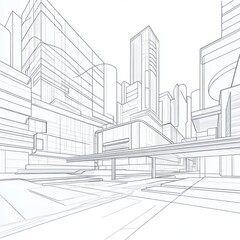 Futuristic Cityscape Outline Design for Architecture and Urban Planning